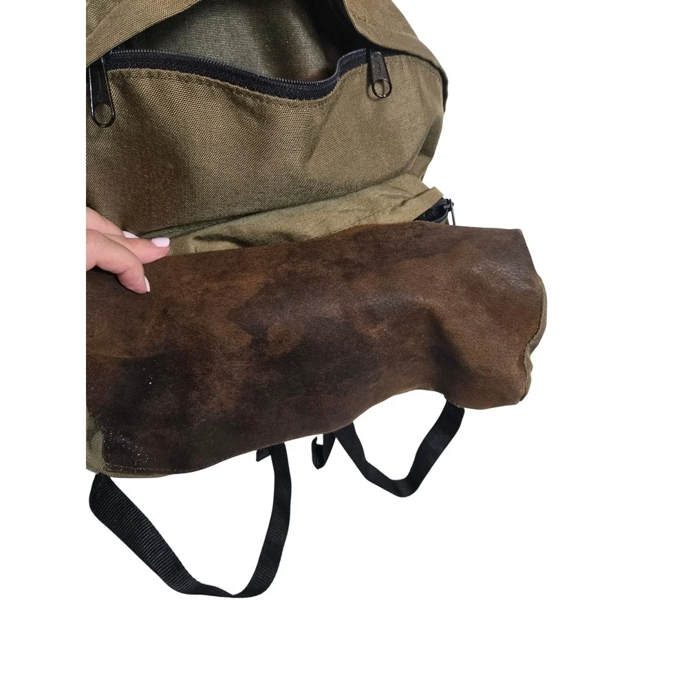 Vintage 90s Eastpak Backpack Tan Made in USA Suede Bottom Bookbag 1 Owner